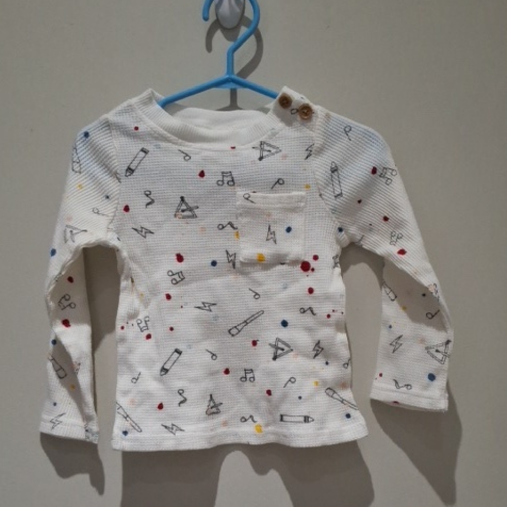 Indigo NWOT Waffle Long Sleeve Tee with Whimsical Print
